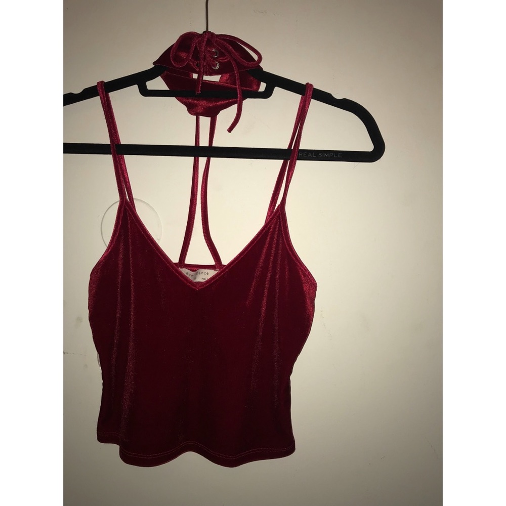 Velour crop tank with choker attached